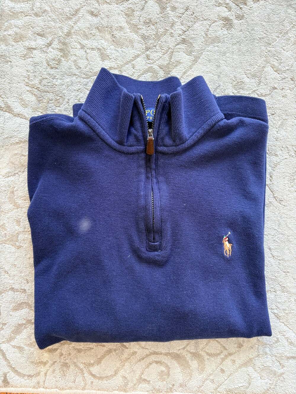 Polo Ralph Lauren Men’s S Estate Rib Quarter Zip Sweater Navy Cotton Pullover